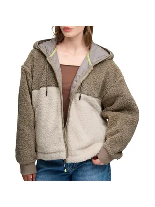 Veste sherpa à capuche femme beige femme Superdry Super Soft Ziphood 1