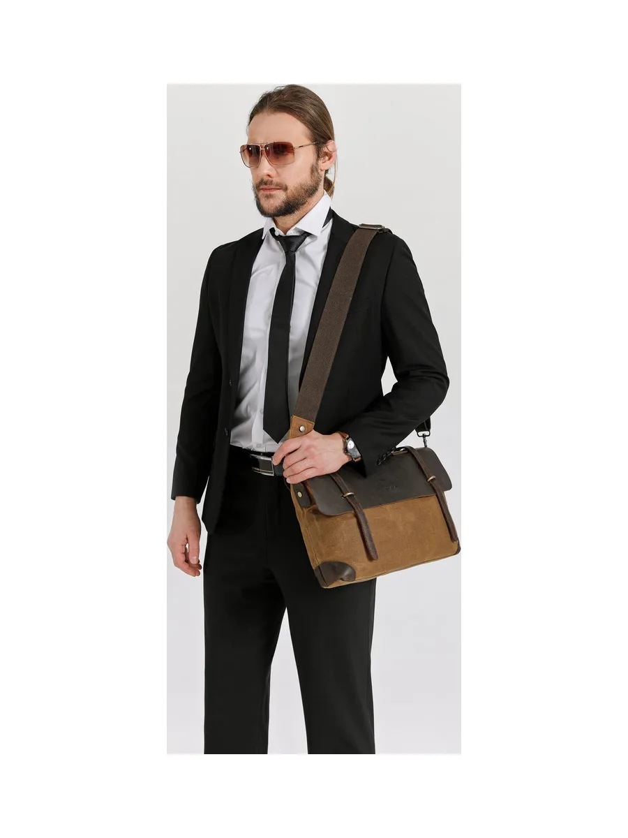 DAN - Sacoche en cuir véritable et toile enduite - Bleu 48