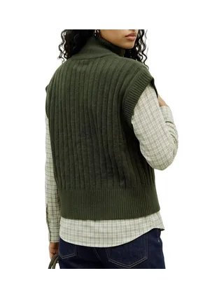 Gilet sans manches maille femme Kaki Vero Moda Highneck 2