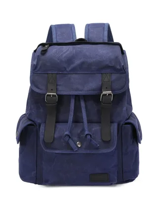 BILL - Sac à dos en cuir véritable et toile enduite - Bleu 1