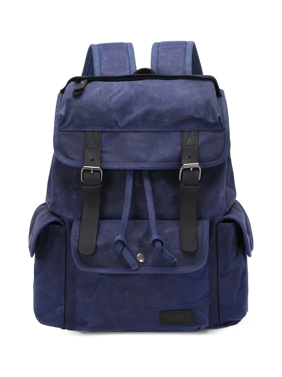 BILL - Sac à dos en cuir véritable et toile enduite - Bleu 34