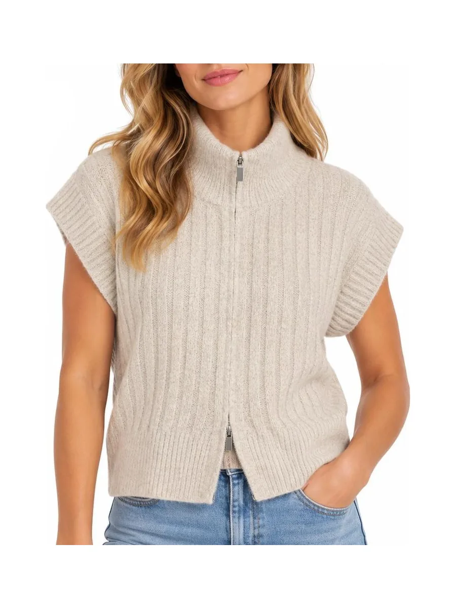 Gilet sans manches maille Beige Femme Vero Moda Highneck 2