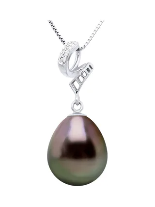 Pendentif Véritable Perle de Tahiti Poire 11-12 mm — Or Blanc 375 Millièmes 1