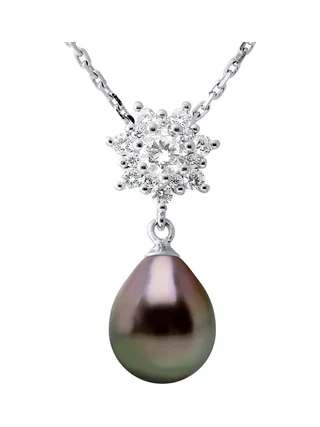 Collier Maille Forçat Véritable Perle de Tahiti Poire 9-10 mm — Argent 925 Millièmes Rhodié — 42 cm 1