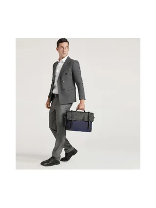 DAN - Sacoche en cuir véritable et toile enduite - Bleu 8