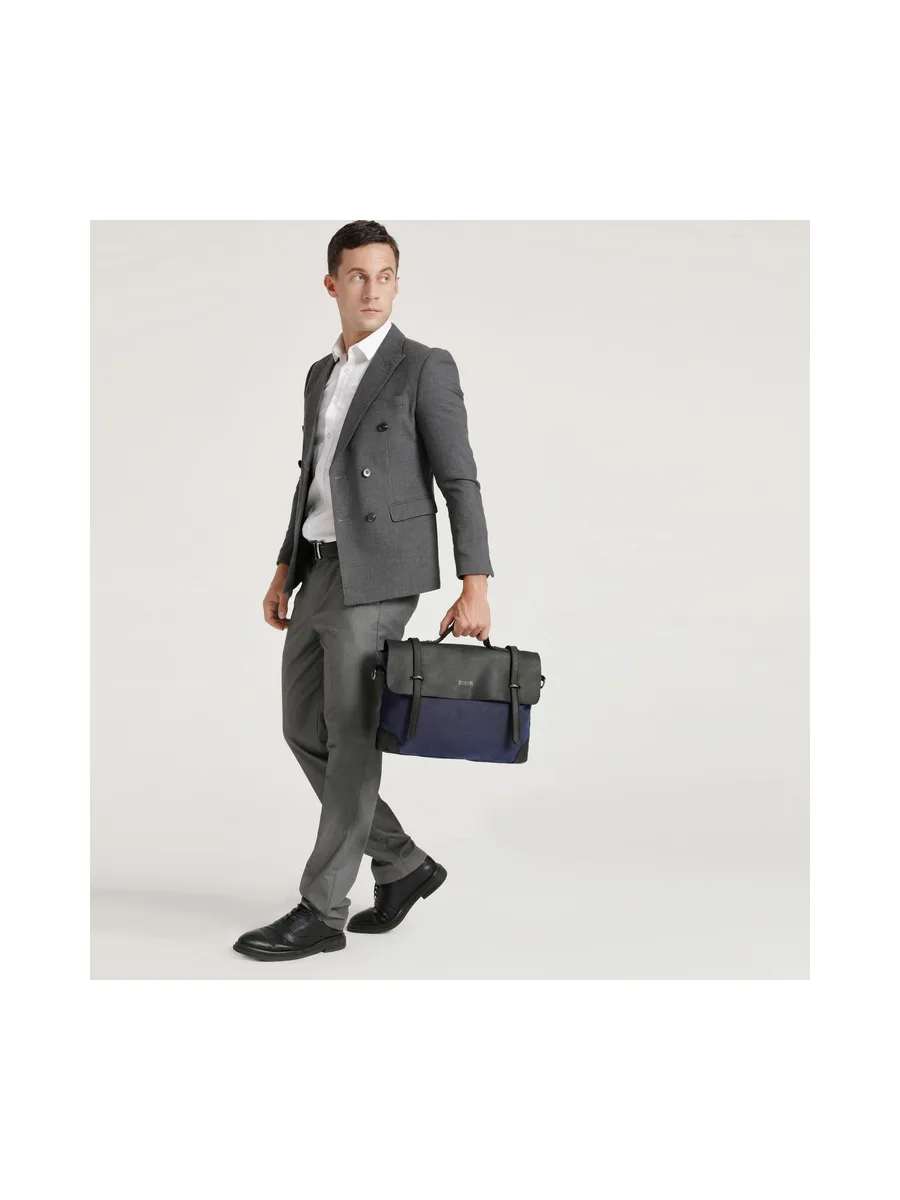 DAN - Sacoche en cuir véritable et toile enduite - Bleu 40