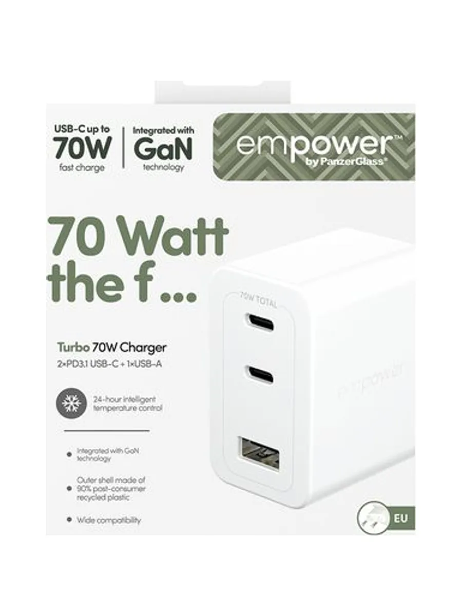 PanzerGlass empower™ by ® Turbo 70W Multiple Charger incl. 2 x USB-C + USB-A | EU Plug | Silver White 3