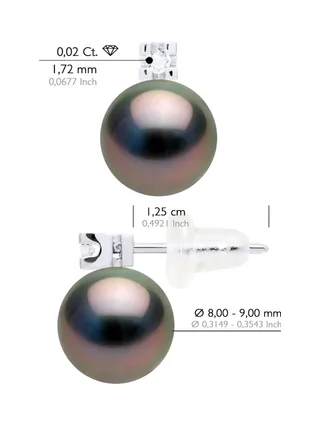 Boucles d'Oreilles Véritables Perles de Tahiti 8-9 mm Diamants 0.04 ct — Or Blanc 750 Millièmes 2