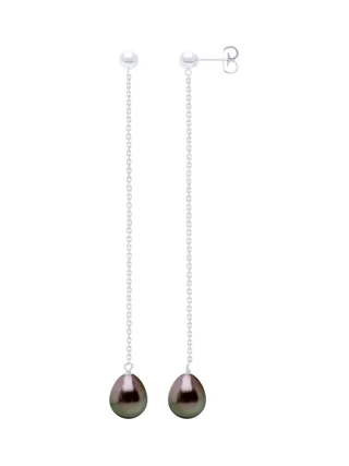 Boucles d'Oreilles Véritables Perles de Tahiti Poires 8-9 mm — Or Blanc 375 Millièmes 1