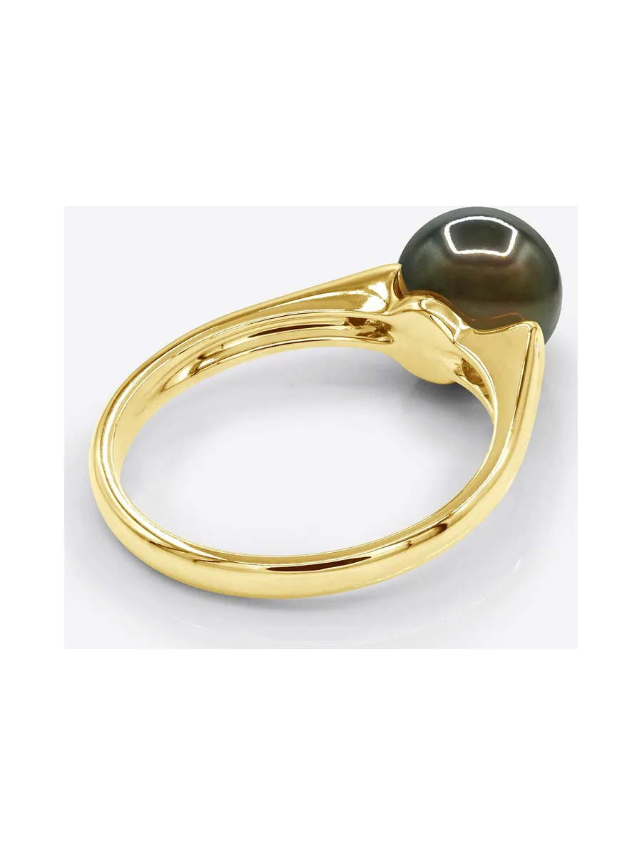 Bague Véritables Perles de Tahiti Rondes 8-9 mm Diamants 0.02 ct — Or Jaune 375 Millièmes 5