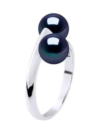 Bague Toi & Moi Véritables Perles de Culture d'Eau Douce Rondes 6-7 mm — Argent 925 Millièmes Rhodié 1