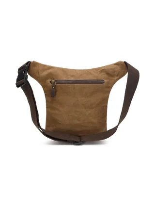 JEFF - Pochette banane en cuir véritable et toile enduite - Bleu 12