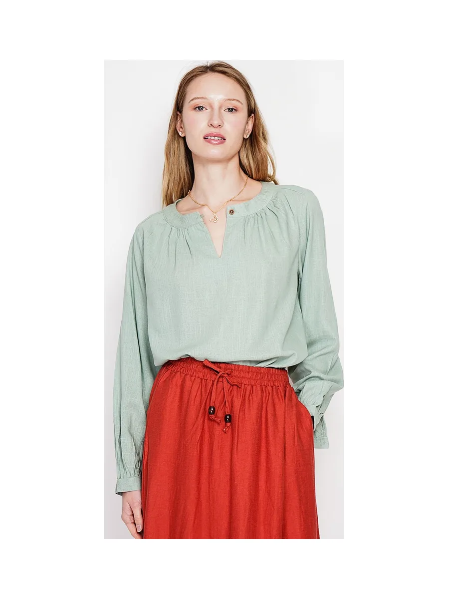 Blouse col tunisien boutonné devant à manche longues 12