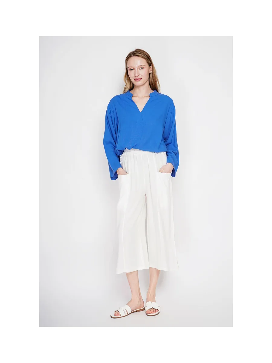 Blouse coupe ample col V en type polo à manches courtes 4