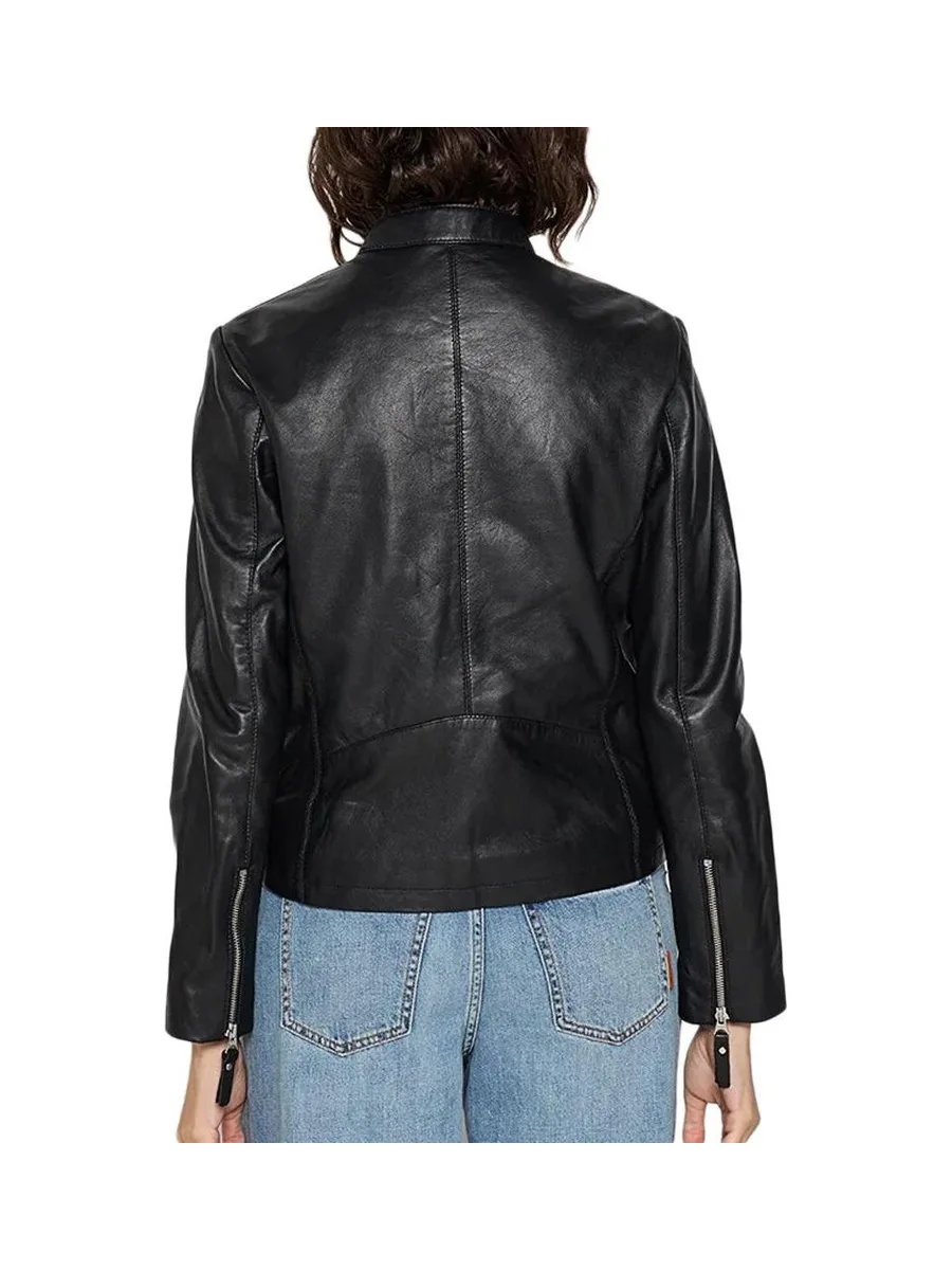 Veste en Cuir Noir Femme Schott Lola 3