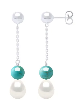 Boucles d'Oreilles Pendantes Véritable Perle d'Eau Douce Poire 7-8 mm — Argent 925 Millièmes 1