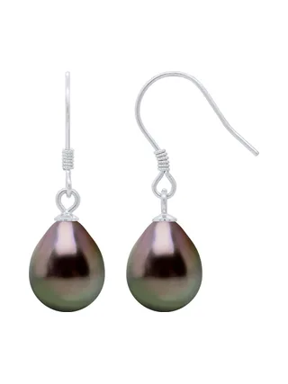 Boucles d'Oreilles Véritables Perles de Tahiti Poires 9-10 mm — Argent 925 Millièmes 3
