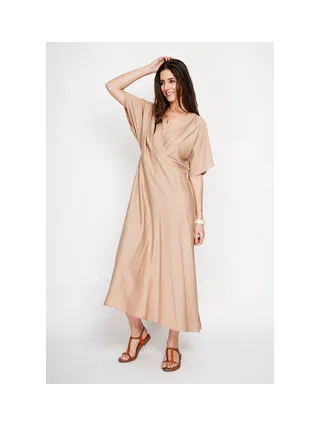 Robe longue col V à manches chauve-souris 2
