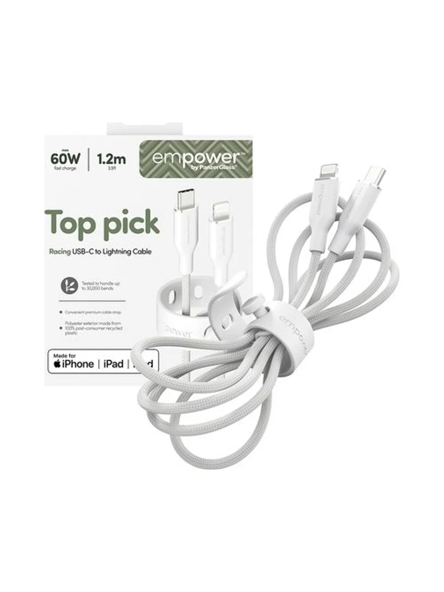 PanzerGlass empower™ by ® Racing 60W USB-C to Lightning Cable | USB 2.0 | 1.2M | Silver White USB cable 5