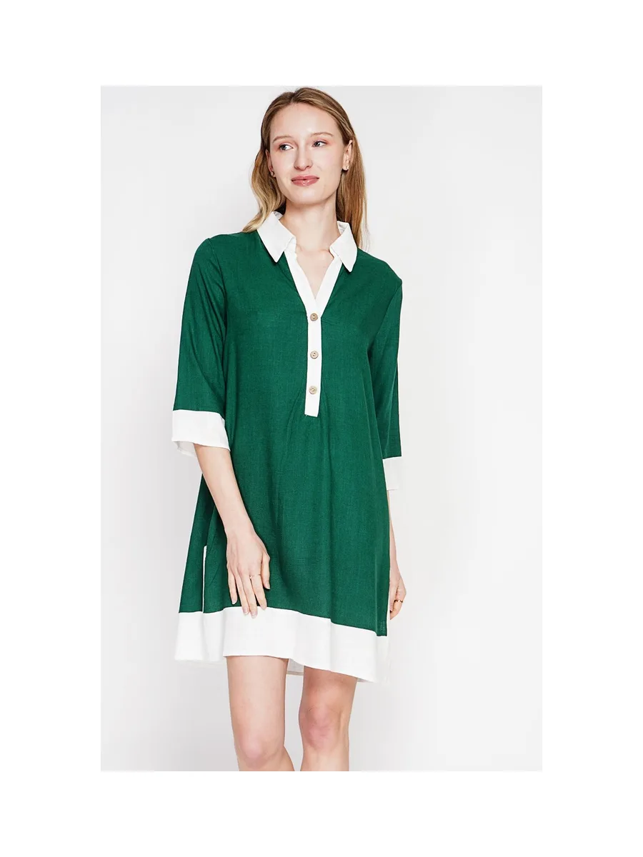 Robe chemise bi-couleur designer boutonnée devant à manche 3/4 10