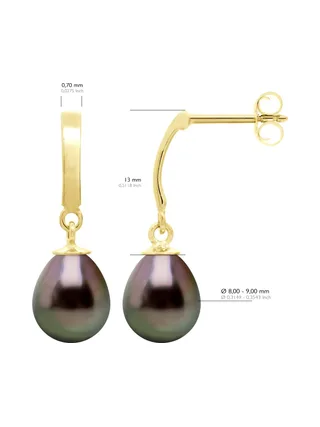 Boucles d'Oreilles Véritables Perles de Tahiti 8-9 mm — Or Jaune 375 Millièmes 4