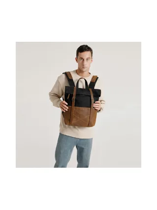 NES - Sac à dos en cuir véritable et toile enduite - Bleu 32