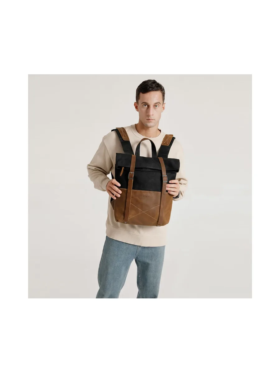 NES - Sac à dos en cuir véritable et toile enduite - Bleu 64
