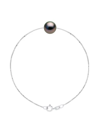 Bracelet Véritable Perle de Tahiti Ronde 9-10 mm — Argent 925 Millièmes Rhodié — 18 cm 1