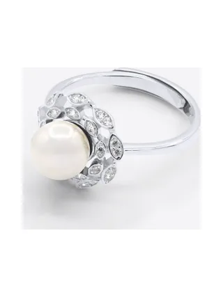 Bague Jonc Véritable Perle d'Eau Douce Ronde 7-8 mm — Argent 925 Millièmes Rhodié 1