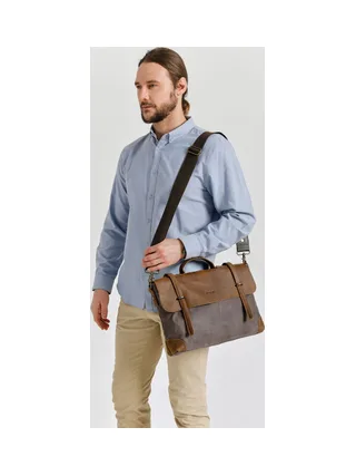 DAN - Sacoche en cuir véritable et toile enduite - Bleu 18