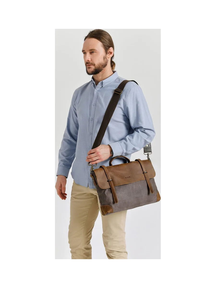 DAN - Sacoche en cuir véritable et toile enduite - Bleu 50