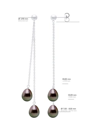Boucles d'Oreilles Véritables Perles de Tahiti Poires 7-8 mm — Or Blanc 375 Millièmes 3