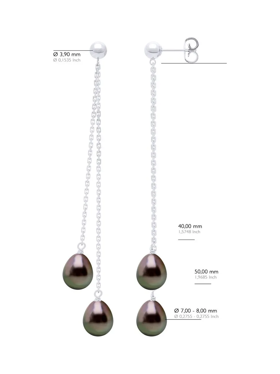Boucles d'Oreilles Véritables Perles de Tahiti Poires 7-8 mm — Or Blanc 375 Millièmes 3