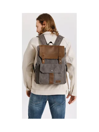 ALI - Sac à dos en cuir véritable et toile enduite - Bleu 18
