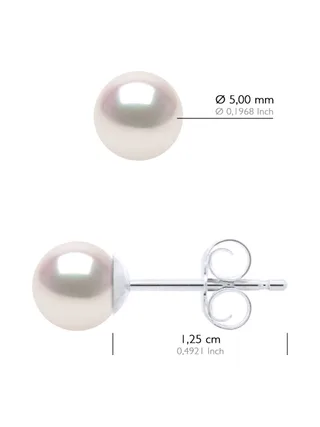 Boucles d'Oreilles Véritables Perles Akoya Rondes 5-6 mm — Or Blanc 750 Millièmes 2