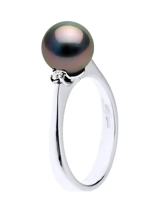Bague Véritable Perle de Tahiti Ronde 8-9 mm — Or Blanc 375 Millièmes 1