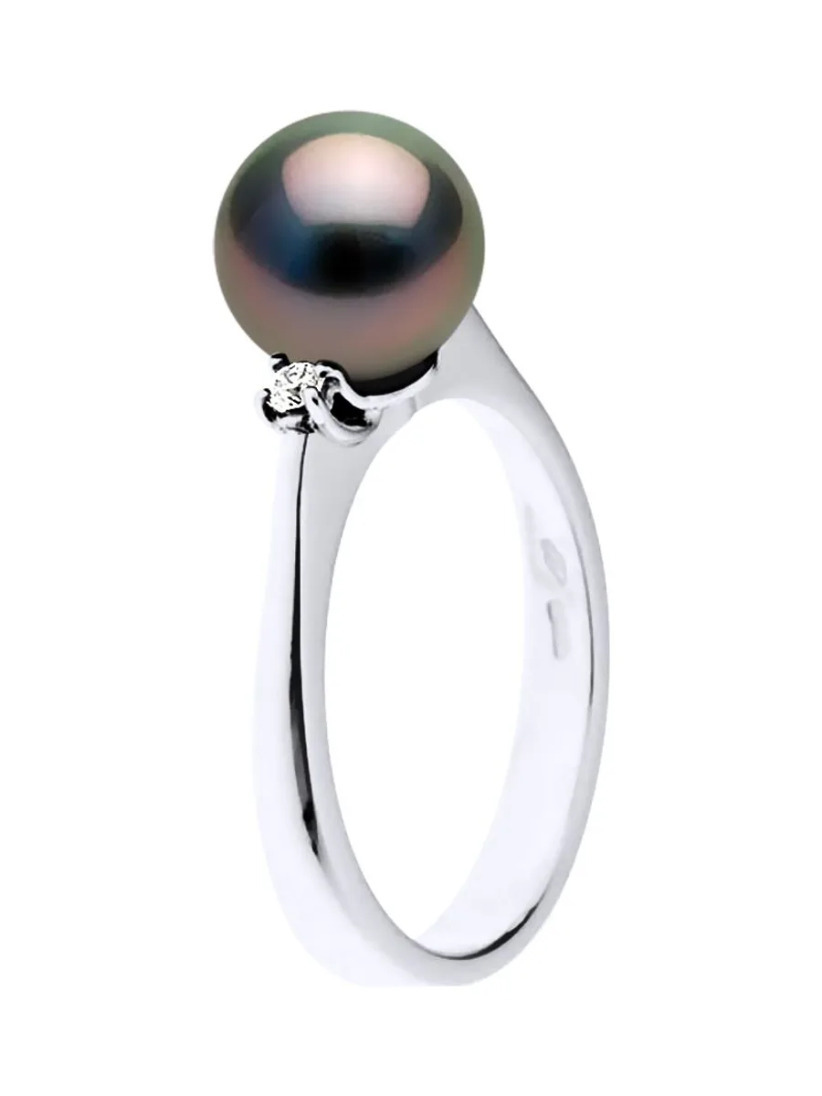 Bague Véritable Perle de Tahiti Ronde 8-9 mm — Or Blanc 375 Millièmes 1