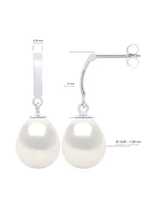 Boucles d'Oreilles Véritables Perles d'Eau Douce Poires 10-11 mm — Or Blanc 375 Millièmes 2