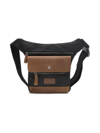 JEFF - Pochette banane en cuir véritable et toile enduite - Bleu 25