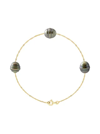Bracelet Véritables Perles de Tahiti Cerclées 9-10 mm — Or Jaune 375 Millièmes — 18 cm 1