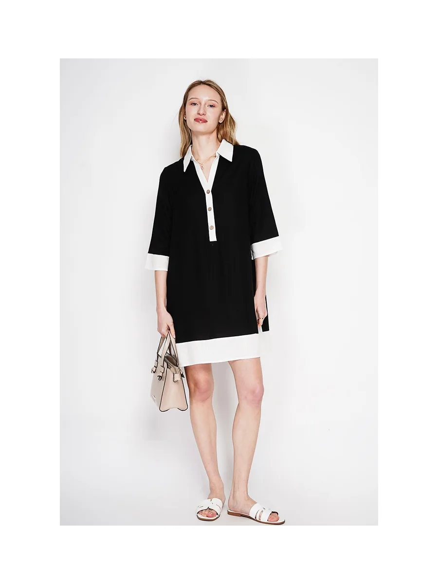 Robe chemise bi-couleur designer boutonnée devant à manche 3/4 16