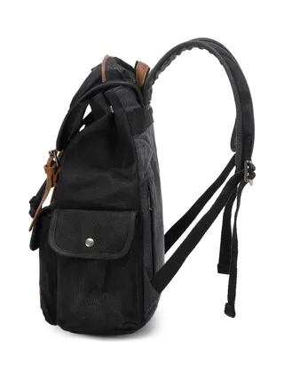 BILL - Sac à dos en cuir véritable et toile enduite - Bleu 28
