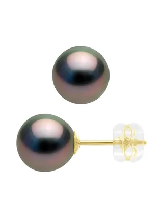 Boucles d'Oreilles Véritables Perles de Tahiti Rondes 8-9 mm — Or Jaune 375 Millièmes 3