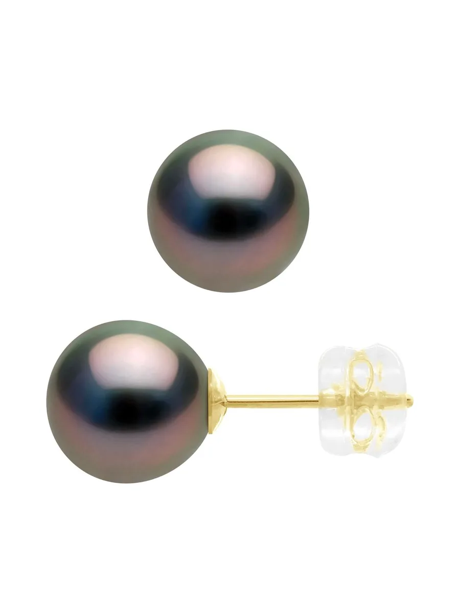 Boucles d'Oreilles Véritables Perles de Tahiti Rondes 8-9 mm — Or Jaune 375 Millièmes 3
