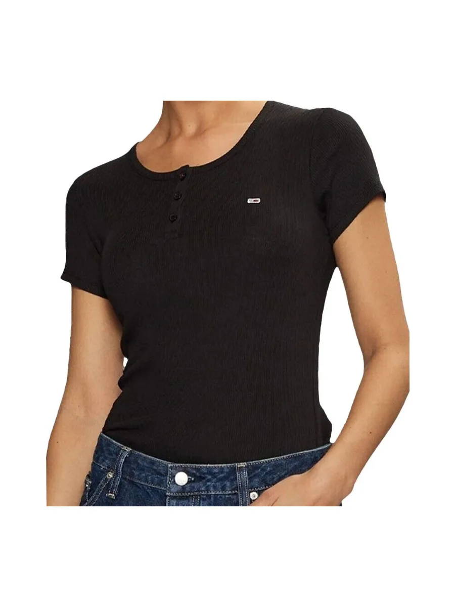T-Shirt Noir Femme Tommy Hilfiger Slim Button 2