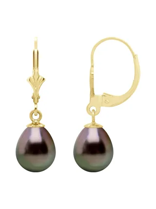 Boucles d'Oreilles Véritables Perles de Tahiti Poires 8-9 mm — Or Jaune 375 Millièmes 1