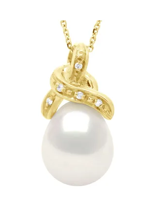Collier Véritable Perle de Tahiti Poire 9-10 mm Diamants 0.04 ct — Or Jaune 750 Millièmes — 42 cm 1