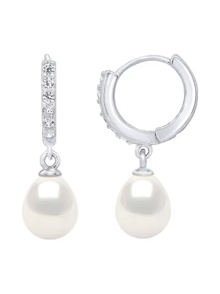 Boucles d'Oreilles Véritables Perles d'Eau Douce Poires 8-9 mm — Argent 925 Millièmes Rhodié 3