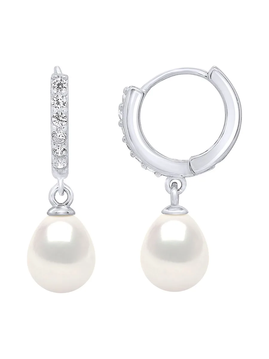 Boucles d'Oreilles Véritables Perles d'Eau Douce Poires 8-9 mm — Argent 925 Millièmes Rhodié 3