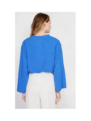 Blouse coupe ample col V en type polo à manches courtes 2